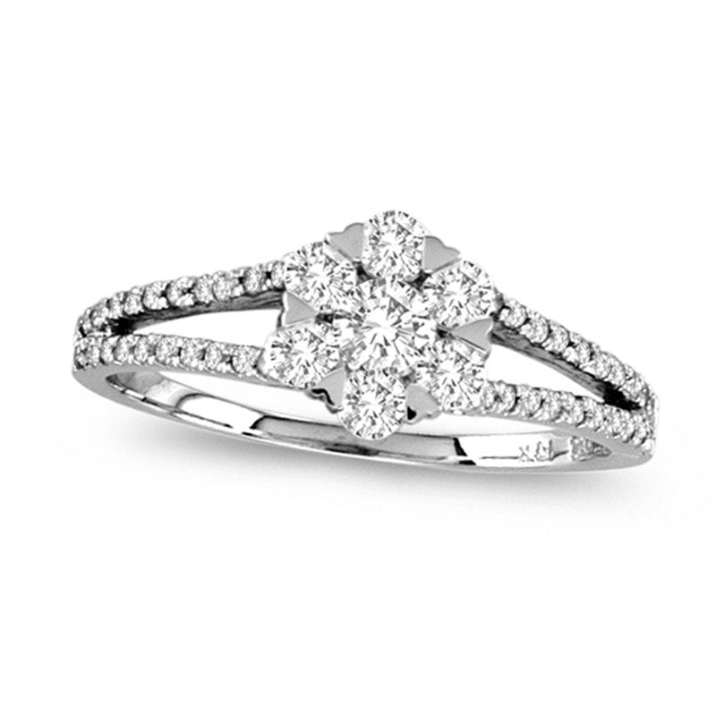 Image of ID 1 063 CT TW Composite Natural Diamond Split Shank Ring in Solid 14K White Gold (I/SI2)