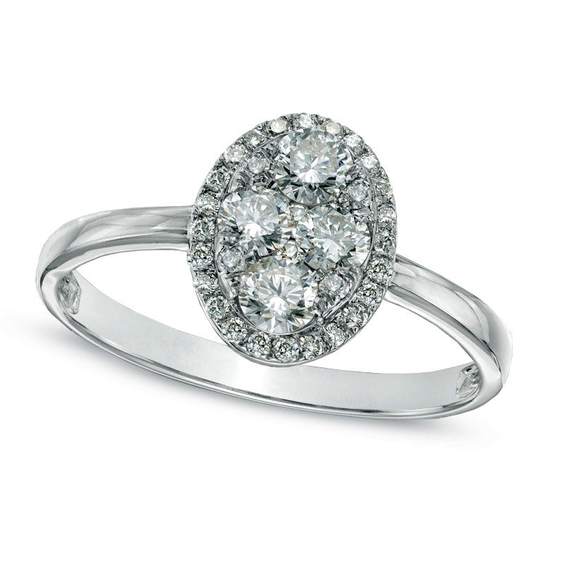 Image of ID 1 063 CT TW Composite Oval Natural Diamond Engagement Ring in Solid 14K White Gold