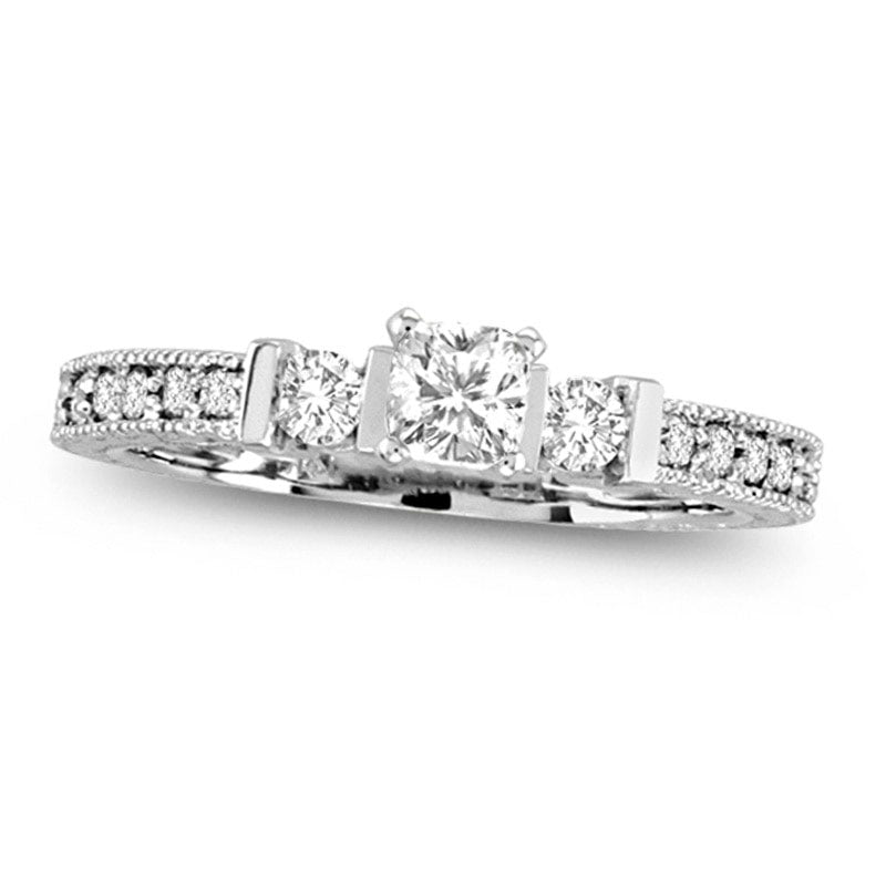 Image of ID 1 063 CT TW Cushion-Cut Natural Diamond Engagement Ring in Solid 14K White Gold