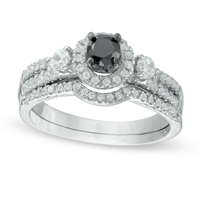 Image of ID 1 063 CT TW Enhanced Black and White Natural Diamond Frame Bridal Engagement Ring Set in Solid 10K White Gold