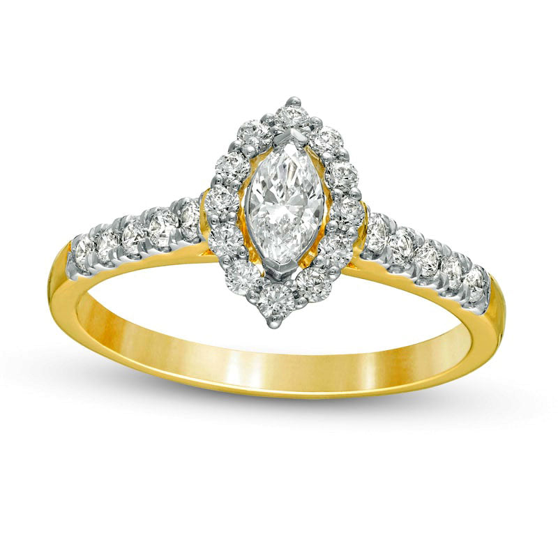 Image of ID 1 063 CT TW Marquise Natural Diamond Frame Engagement Ring in Solid 14K Gold