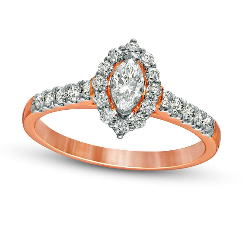 Image of ID 1 063 CT TW Marquise Natural Diamond Frame Engagement Ring in Solid 14K Rose Gold
