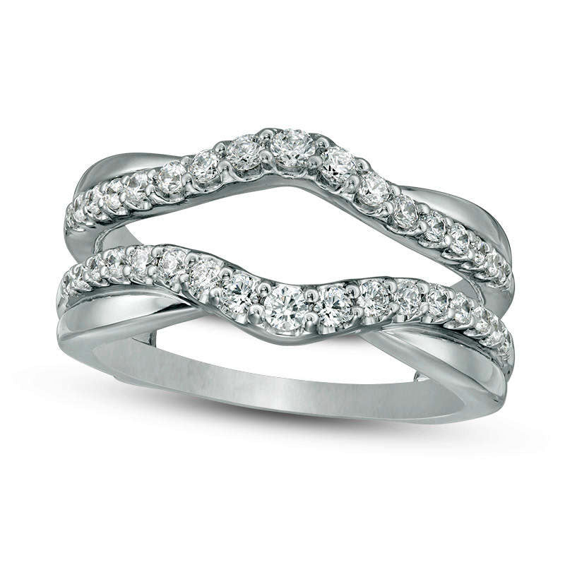 Image of ID 1 063 CT TW Natural Clarity Enhanced Diamond Layered Contour Ring Solitaire Enhancer in Solid 14K White Gold