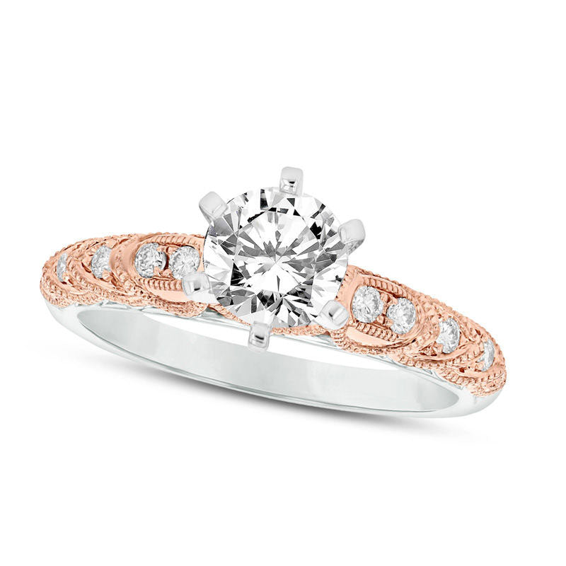 Image of ID 1 063 CT TW Natural Diamond Antique Vintage-Style Engagement Ring in Solid 14K Two-Tone Gold