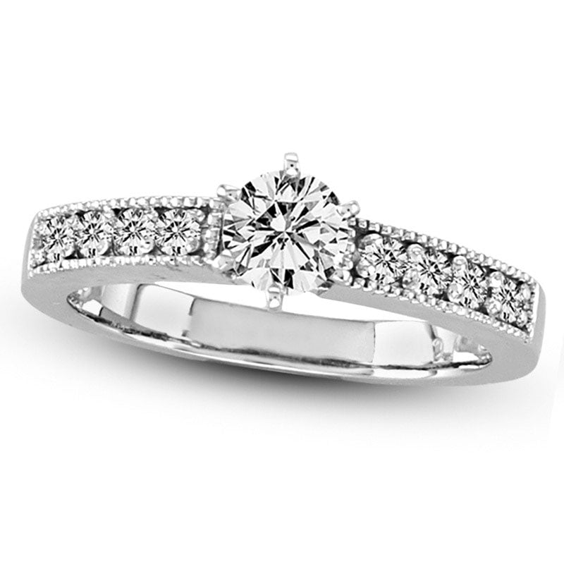 Image of ID 1 063 CT TW Natural Diamond Antique Vintage-Style Engagement Ring in Solid 14K White Gold