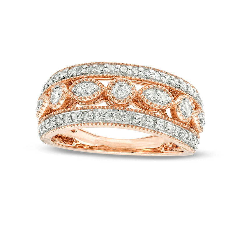 Image of ID 1 063 CT TW Natural Diamond Art Deco Band in Solid 10K Rose Gold