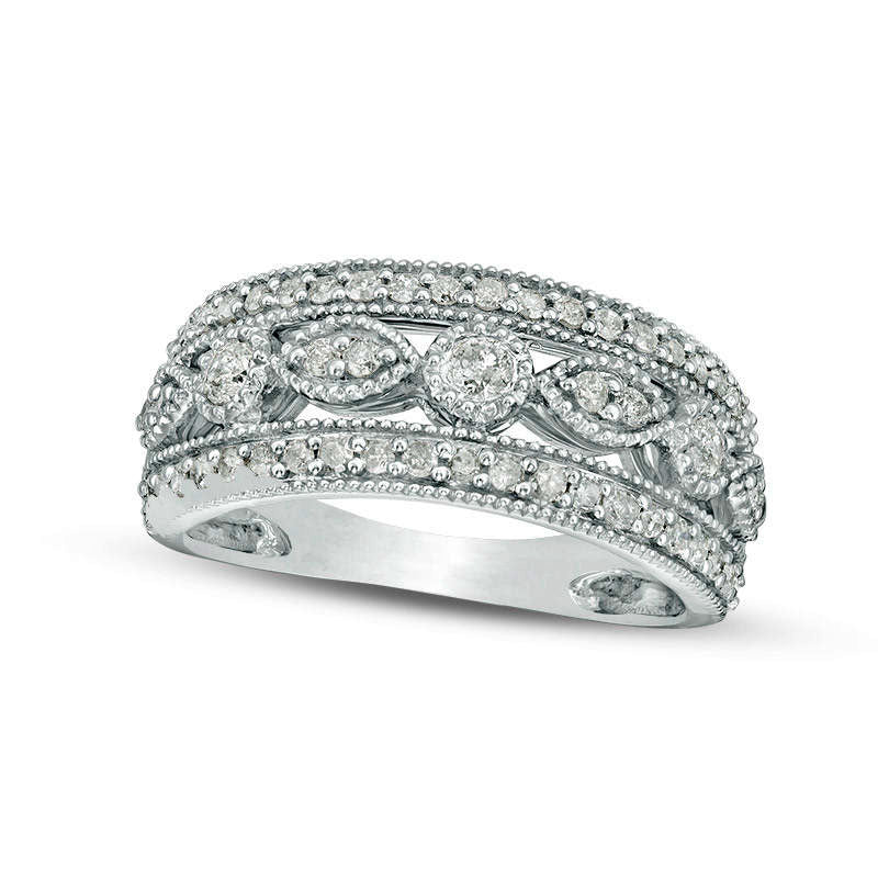 Image of ID 1 063 CT TW Natural Diamond Art Deco Band in Solid 10K White Gold