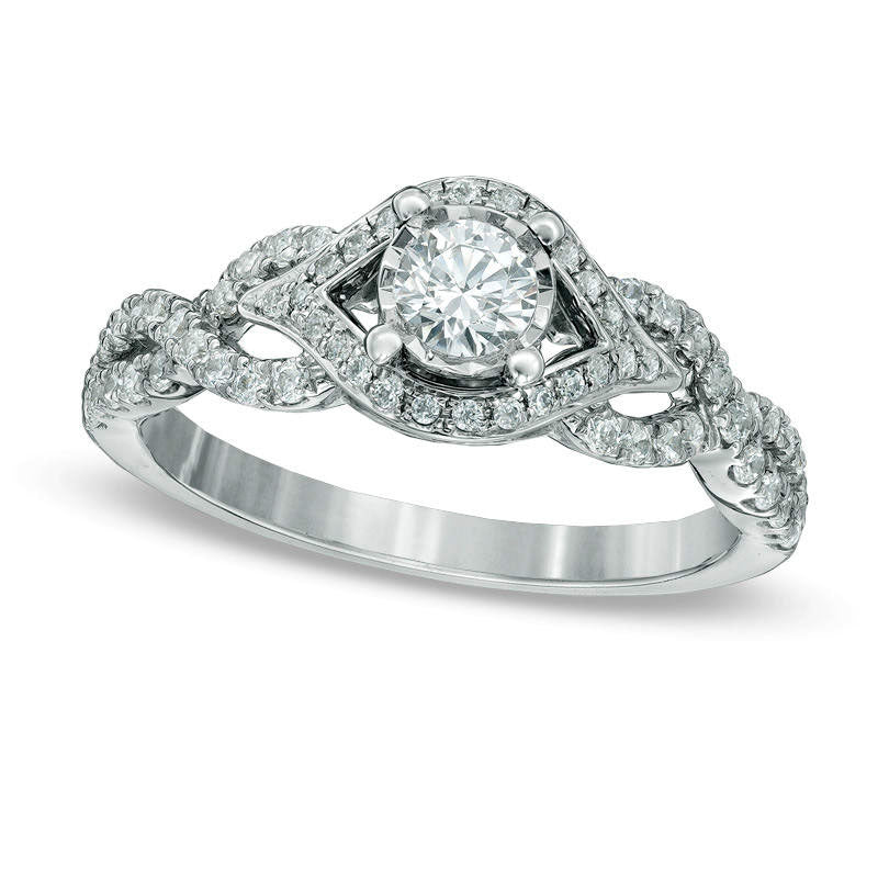 Image of ID 1 063 CT TW Natural Diamond Braid Split Shank Engagement Ring in Solid 10K White Gold