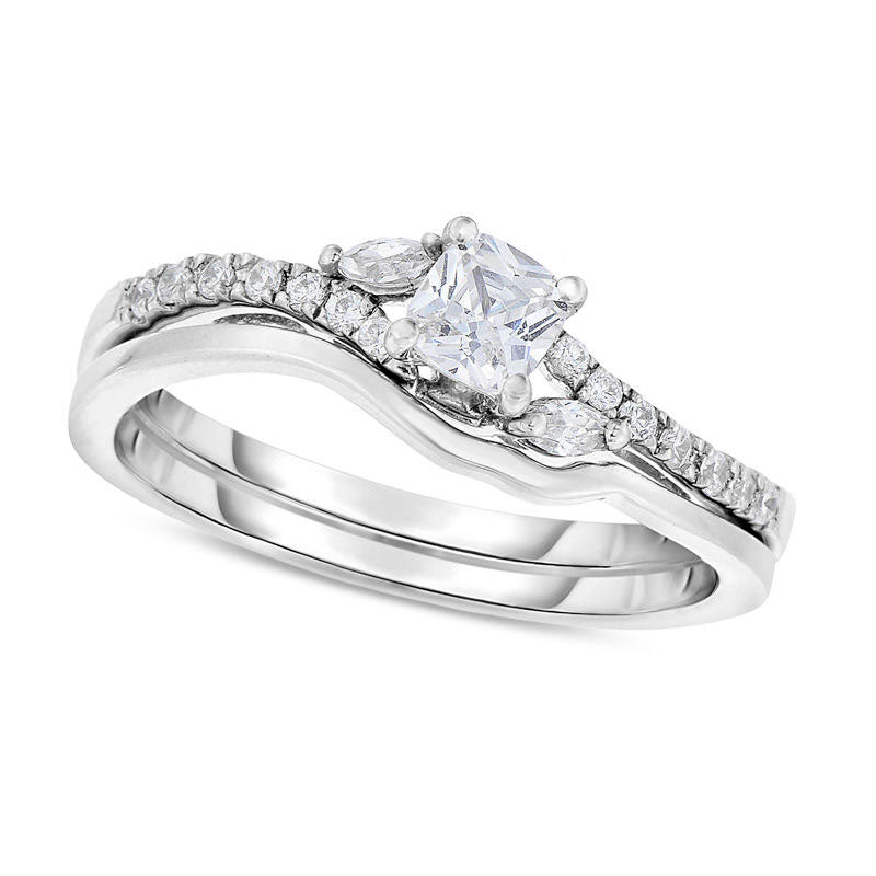 Image of ID 1 063 CT TW Natural Diamond Bypass Bridal Engagement Ring Set in Solid 14K White Gold