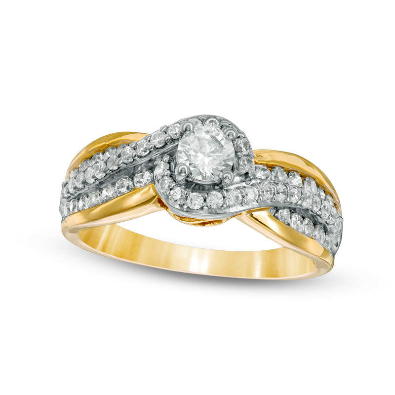 Image of ID 1 063 CT TW Natural Diamond Bypass Frame Engagement Ring in Solid 10K Yellow Gold