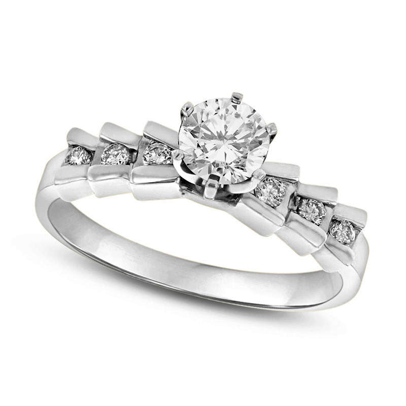 Image of ID 1 063 CT TW Natural Diamond Cascading Engagement Ring in Solid 14K White Gold (I/SI2)