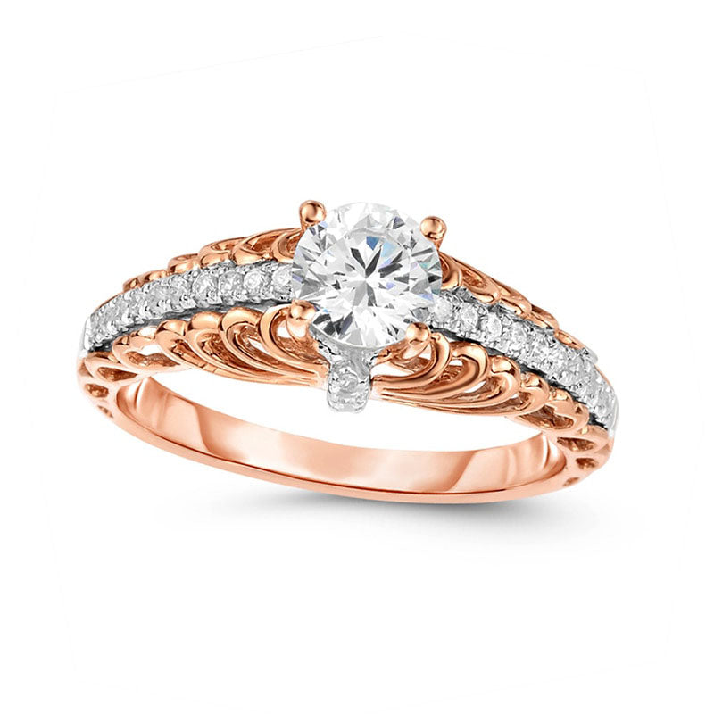 Image of ID 1 063 CT TW Natural Diamond Cathedral Antique Vintage-Style Engagement Ring in Solid 14K Rose Gold