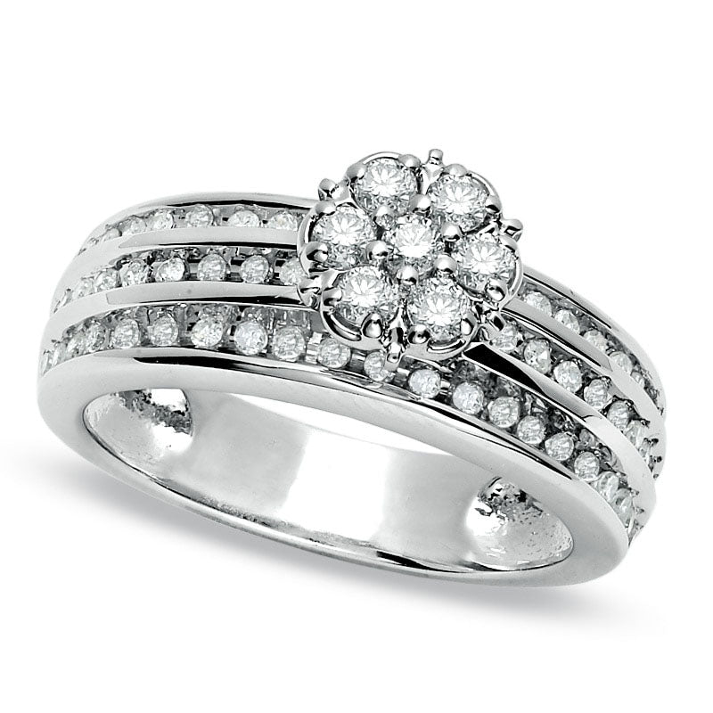 Image of ID 1 063 CT TW Natural Diamond Cluster Ring in Solid 14K White Gold