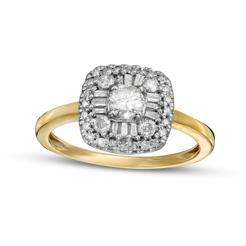 Image of ID 1 063 CT TW Natural Diamond Double Cushion-Shaped Frame Engagement Ring in Solid 10K Yellow Gold