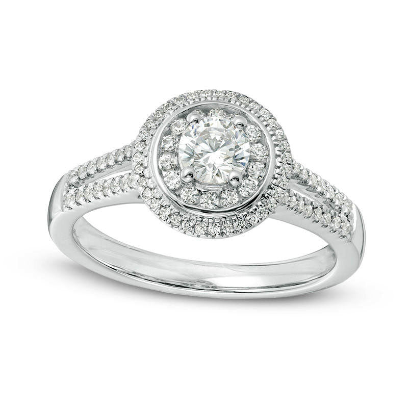 Image of ID 1 063 CT TW Natural Diamond Double Frame Split Shank Engagement Ring in Solid 10K White Gold