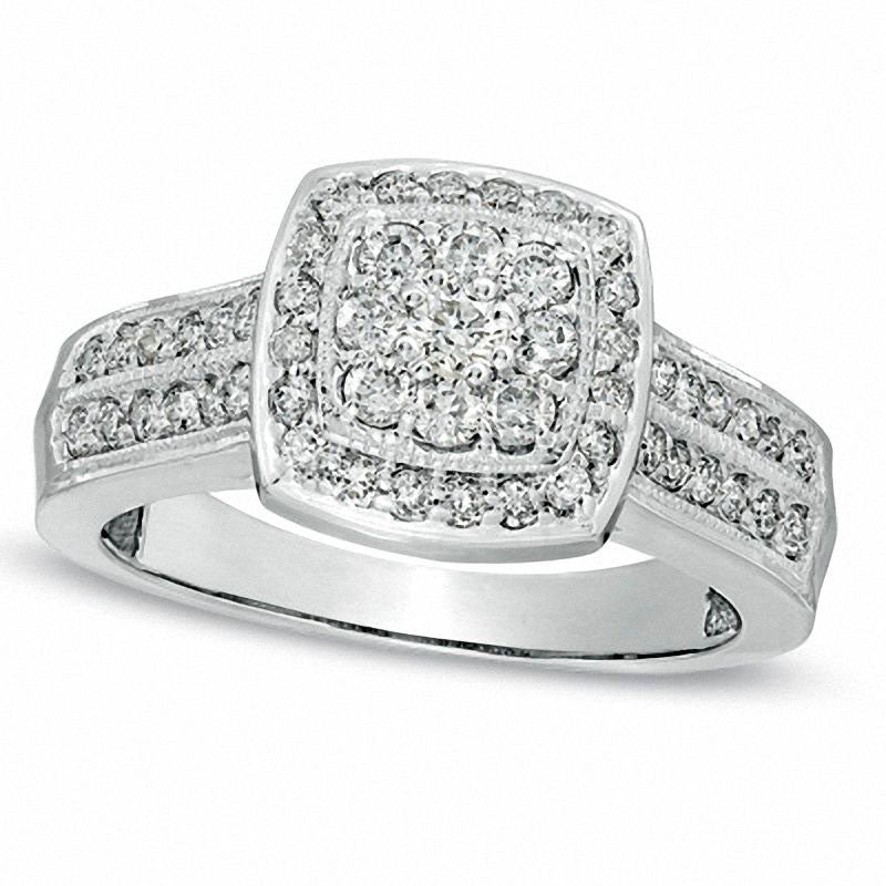Image of ID 1 063 CT TW Natural Diamond Double Row Engagement Ring in Solid 10K White Gold