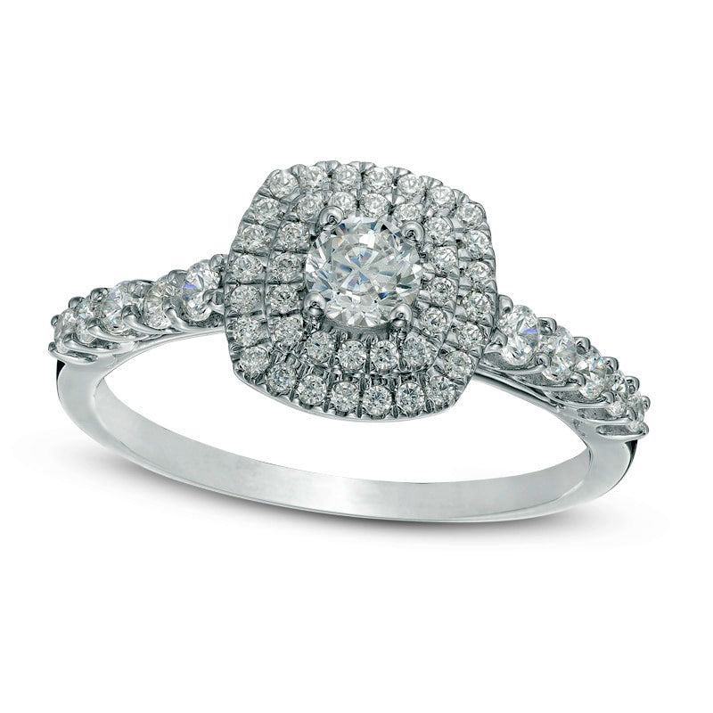 Image of ID 1 063 CT TW Natural Diamond Double Square Frame Engagement Ring in Solid 10K White Gold