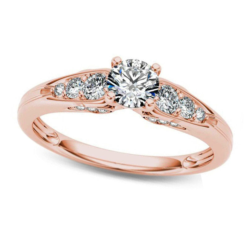 Image of ID 1 063 CT TW Natural Diamond Engagement Ring in Solid 14K Rose Gold