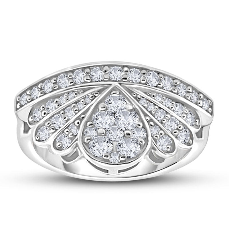 Image of ID 1 063 CT TW Natural Diamond Fan Cluster Ring in Sterling Silver