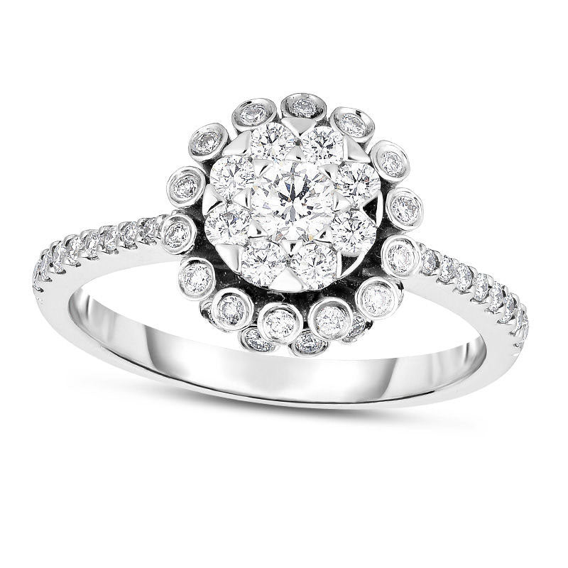 Image of ID 1 063 CT TW Natural Diamond Flower Frame Engagement Ring in Solid 14K White Gold
