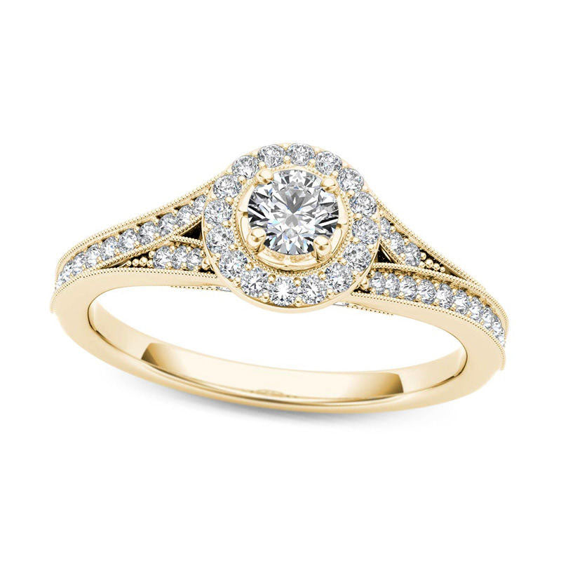Image of ID 1 063 CT TW Natural Diamond Frame Antique Vintage-Style Engagement Ring in Solid 14K Gold