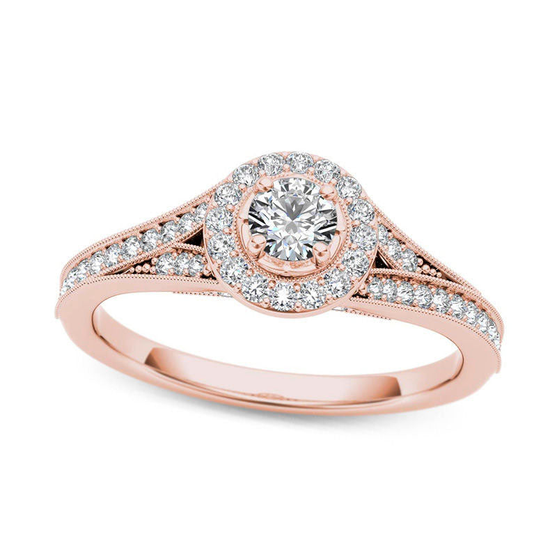 Image of ID 1 063 CT TW Natural Diamond Frame Antique Vintage-Style Engagement Ring in Solid 14K Rose Gold