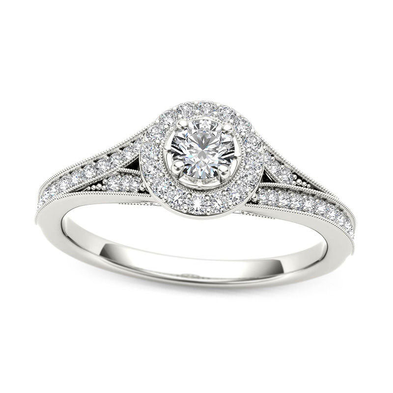 Image of ID 1 063 CT TW Natural Diamond Frame Antique Vintage-Style Engagement Ring in Solid 14K White Gold