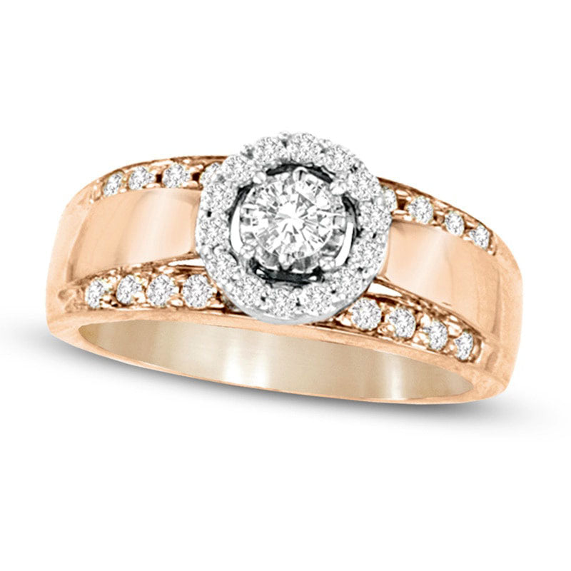 Image of ID 1 063 CT TW Natural Diamond Frame Engagement Ring in Solid 14K Two-Tone Gold