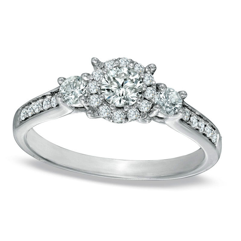 Image of ID 1 063 CT TW Natural Diamond Frame Engagement Ring in Solid 14K White Gold