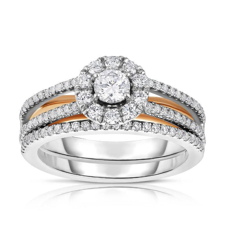 Image of ID 1 063 CT TW Natural Diamond Frame Split Shank Bridal Engagement Ring Set in Solid 14K Two-Tone Gold