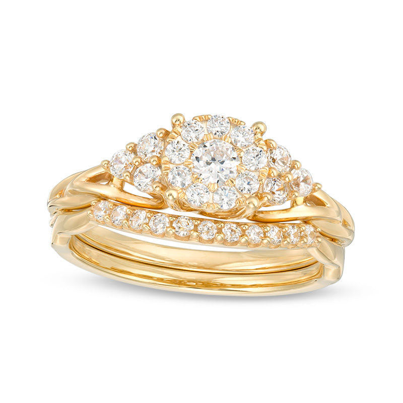 Image of ID 1 063 CT TW Natural Diamond Frame Tri-Sides Braid Shank Bridal Engagement Ring Set in Solid 14K Gold