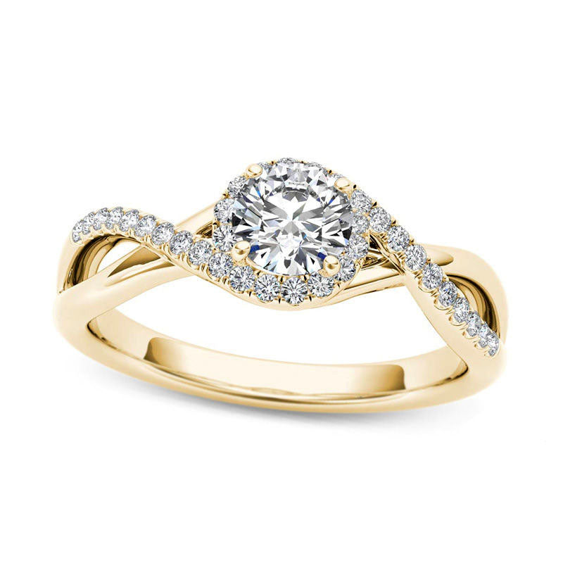 Image of ID 1 063 CT TW Natural Diamond Frame Twist Bypass Engagement Ring in Solid 14K Gold