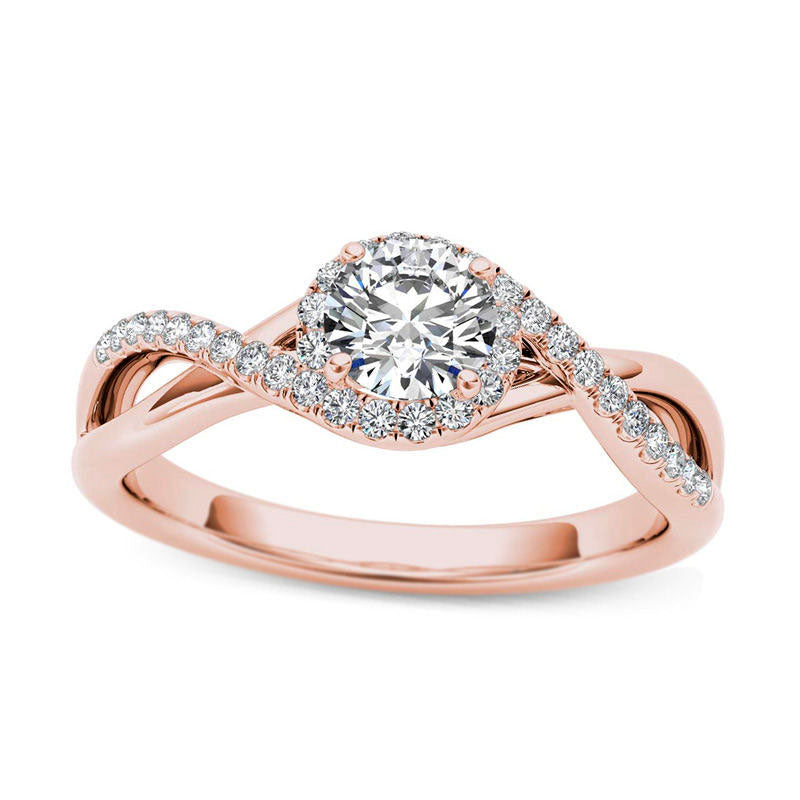 Image of ID 1 063 CT TW Natural Diamond Frame Twist Bypass Engagement Ring in Solid 14K Rose Gold