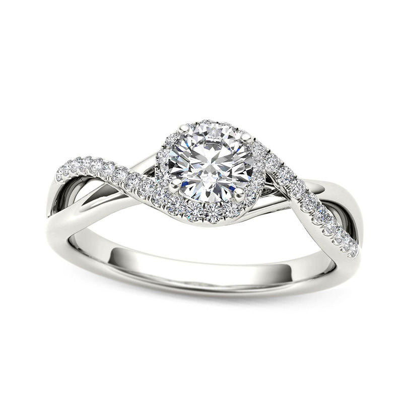 Image of ID 1 063 CT TW Natural Diamond Frame Twist Bypass Engagement Ring in Solid 14K White Gold