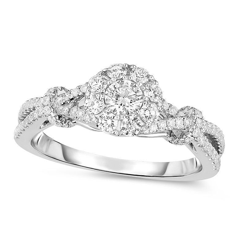 Image of ID 1 063 CT TW Natural Diamond Frame Twist Collar Engagement Ring in Solid 14K White Gold