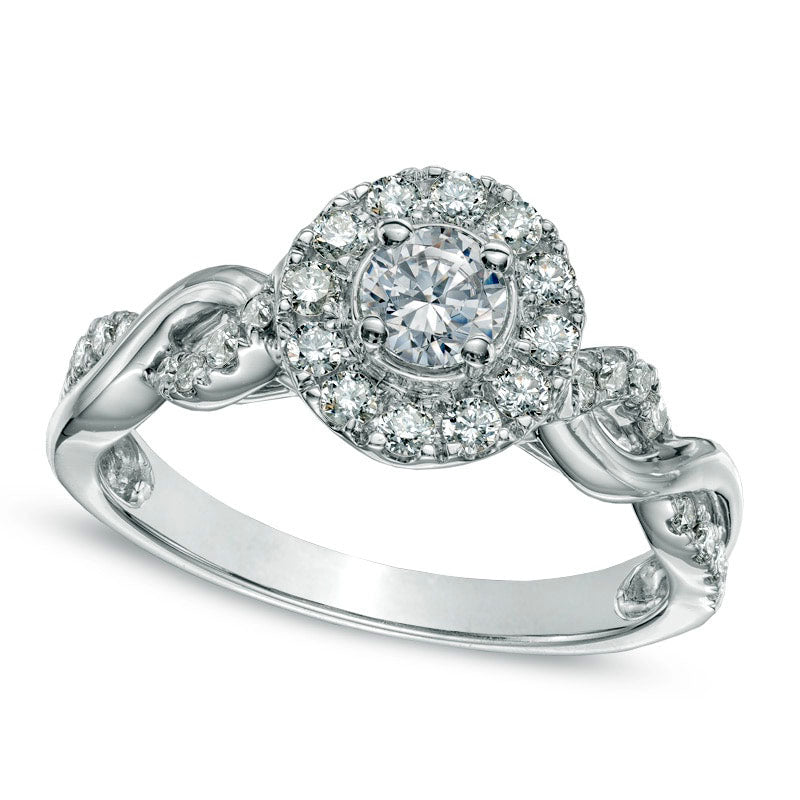 Image of ID 1 063 CT TW Natural Diamond Frame Twist Shank Engagement Ring in Solid 14K White Gold