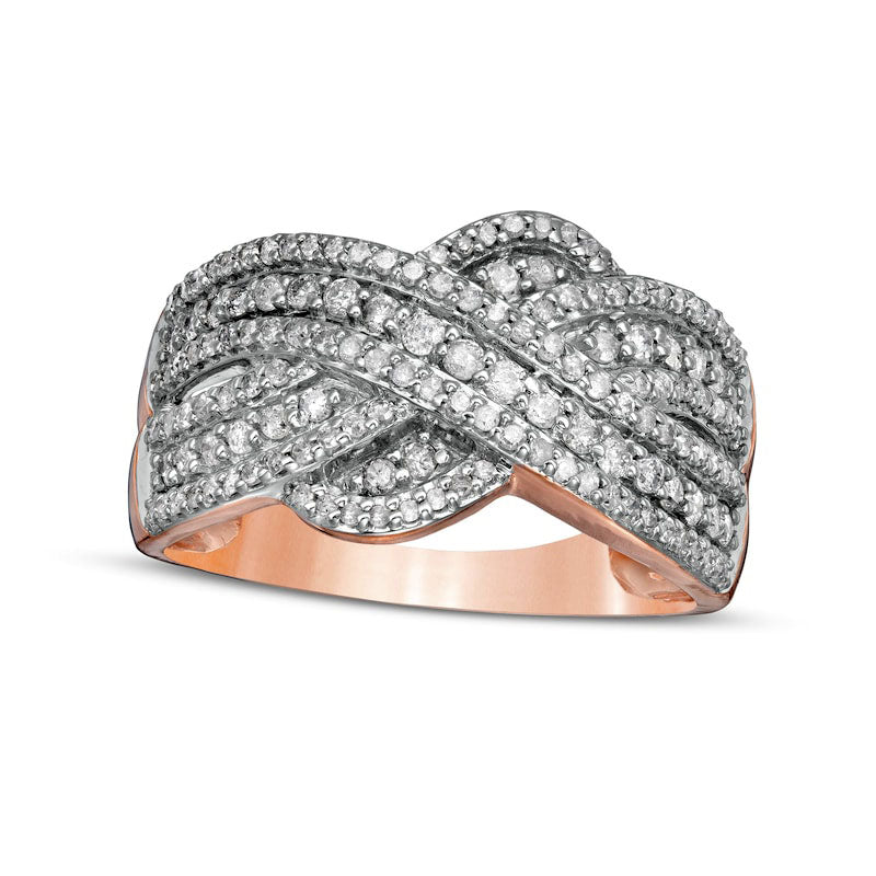 Image of ID 1 063 CT TW Natural Diamond Multi-Row Crossover Anniversary Band in Solid 10K Rose Gold