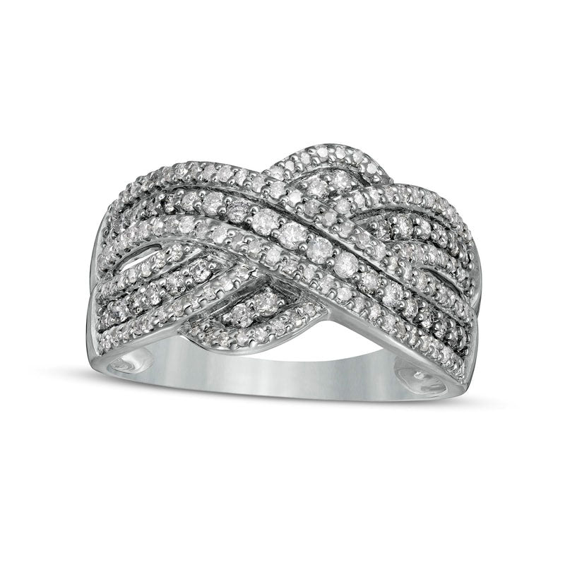 Image of ID 1 063 CT TW Natural Diamond Multi-Row Crossover Anniversary Band in Solid 10K White Gold