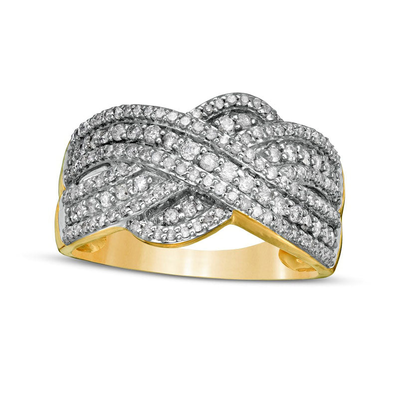 Image of ID 1 063 CT TW Natural Diamond Multi-Row Crossover Anniversary Band in Solid 10K Yellow Gold
