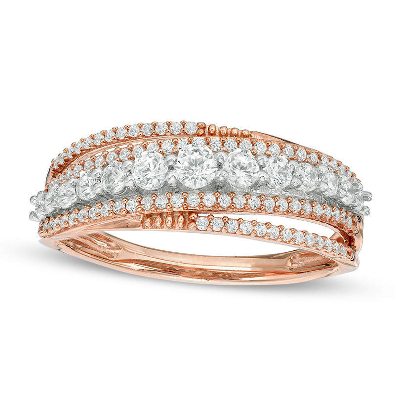 Image of ID 1 063 CT TW Natural Diamond Multi-Row Crossover Band in Solid 14K Rose Gold