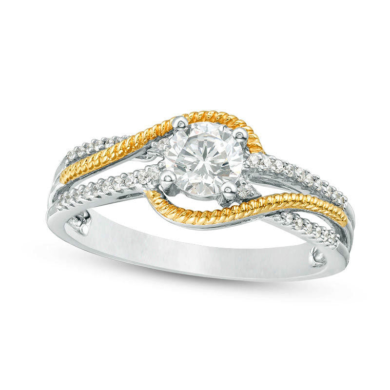 Image of ID 1 063 CT TW Natural Diamond Multi-Row Rope Shank Bypass Engagement Ring in Solid 14K Two-Tone Gold