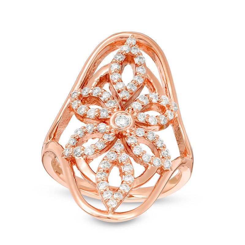 Image of ID 1 063 CT TW Natural Diamond Open Flower Ring in Solid 14K Rose Gold
