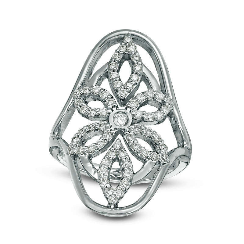 Image of ID 1 063 CT TW Natural Diamond Open Flower Ring in Solid 14K White Gold