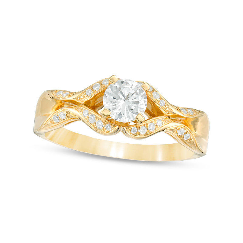 Image of ID 1 063 CT TW Natural Diamond Ribbon Shank Engagement Ring in Solid 14K Gold