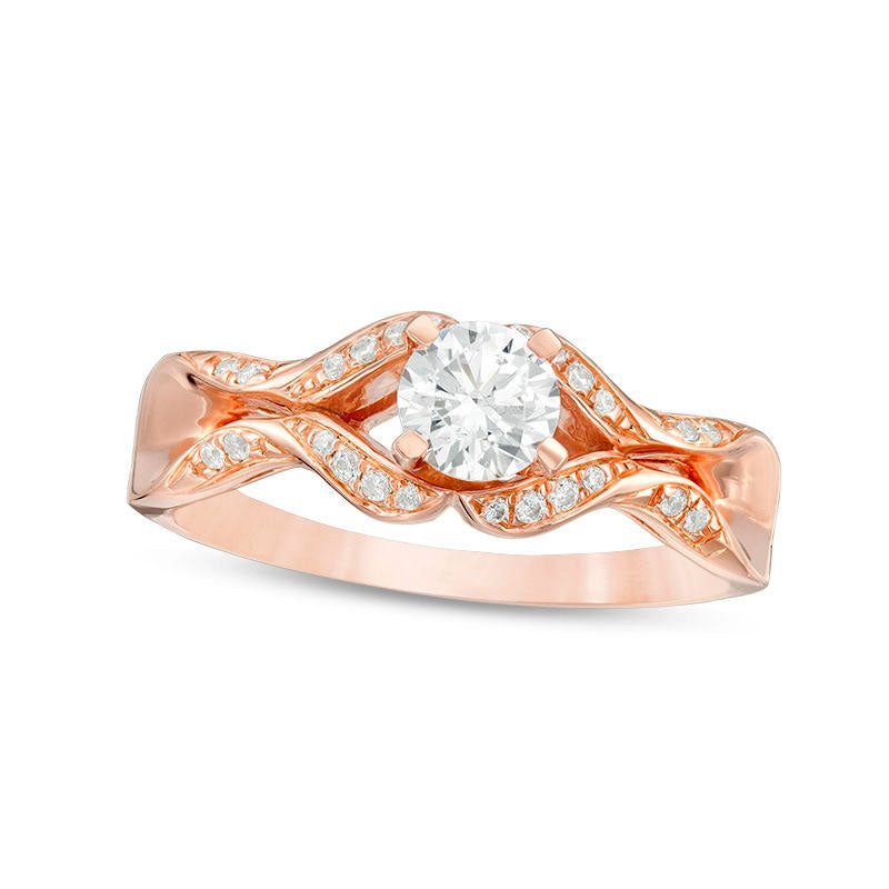 Image of ID 1 063 CT TW Natural Diamond Ribbon Shank Engagement Ring in Solid 14K Rose Gold