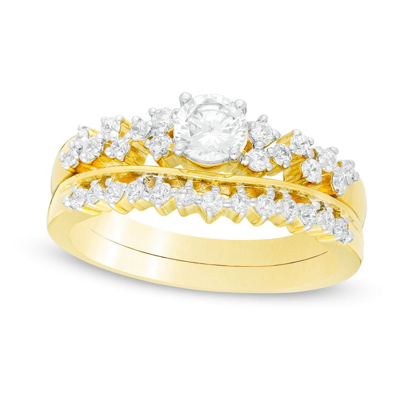 Image of ID 1 063 CT TW Natural Diamond Scatter Bridal Engagement Ring Set in Solid 10K Yellow Gold