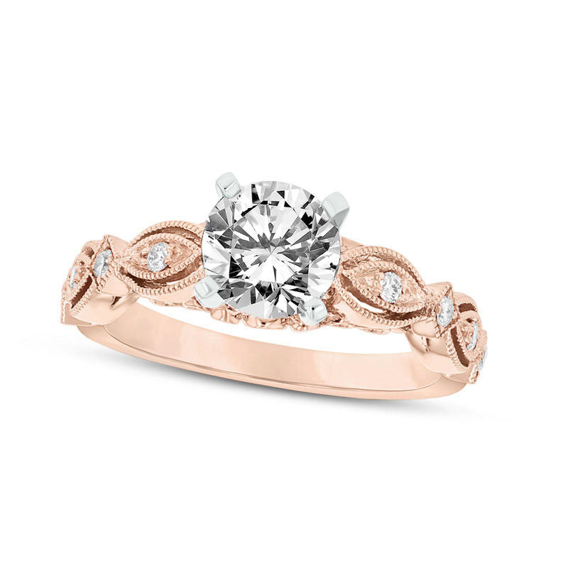 Image of ID 1 063 CT TW Natural Diamond Sculpted Shank Antique Vintage-Style Engagement Ring in Solid 14K Rose Gold