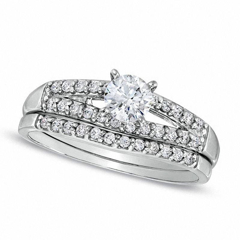 Image of ID 1 063 CT TW Natural Diamond Split Shank Bridal Engagement Ring Set in Solid 14K White Gold