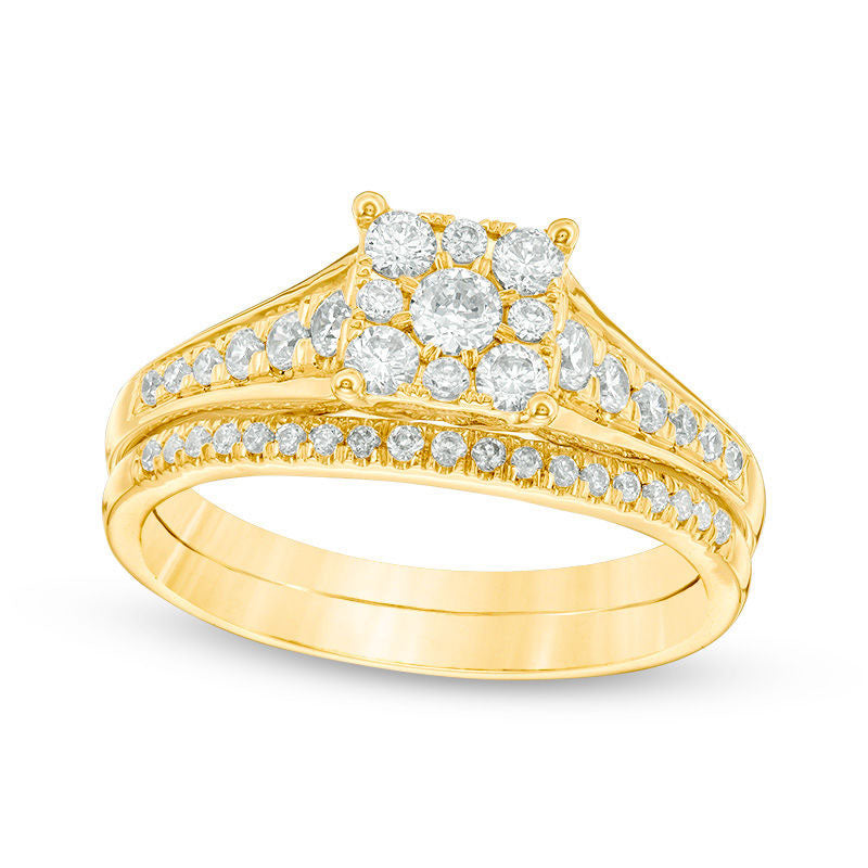 Image of ID 1 063 CT TW Natural Diamond Square Frame Bridal Engagement Ring Set in Solid 14K Gold