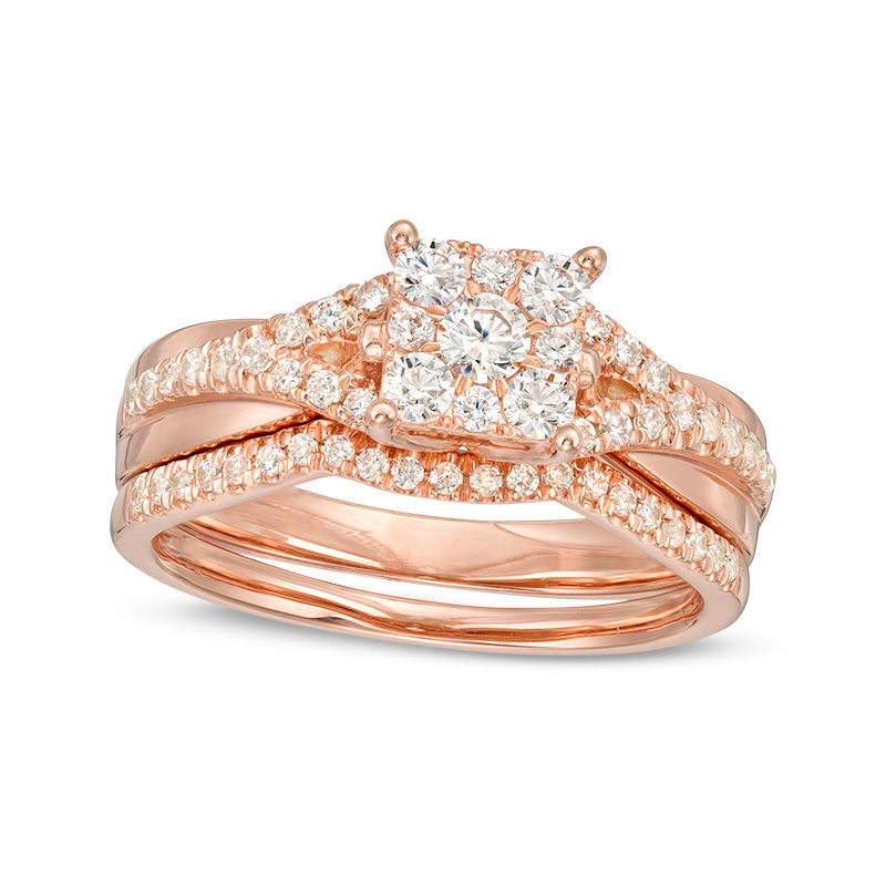 Image of ID 1 063 CT TW Natural Diamond Square Frame Bridal Engagement Ring Set in Solid 14K Rose Gold